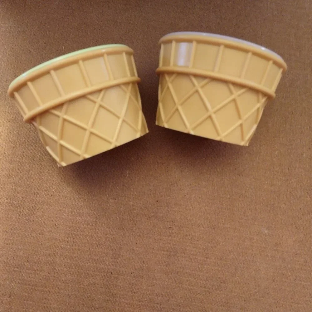 Ice Cream Cone Shaped Plastic Bowls Set Of 2 Yellow Green & Purple Colors
